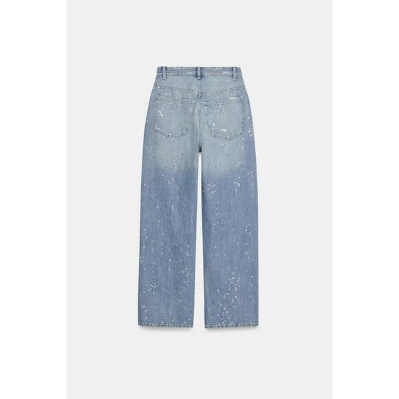 ZARA TRF STRAIGHT-LEG RHINESTONE HIGH-WAIST JEANS - Picture 7 of 8